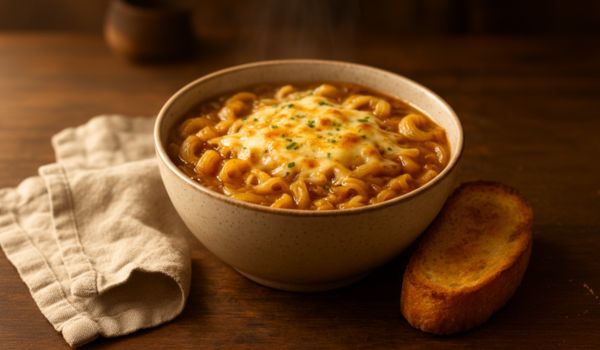 French Onion Pasta Bowl Soup Recipe